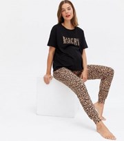 New Look Maternity Black Leopard Print Jogger Pyjama Set with Hangry Logo